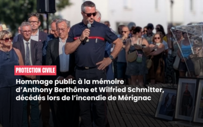 Hommage public à la mémoire d’Anthony Berthôme et Wilfried Schmitter, les deux sapeurs-pompiers décédés au cours de leur intervention à Mérignac